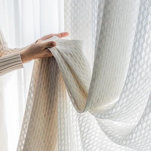Natural Linen Off White Curtains for Living Room French Nordic Spiral Honeycomb Voile Cortinas Yarn Simple Solid Color Drapes