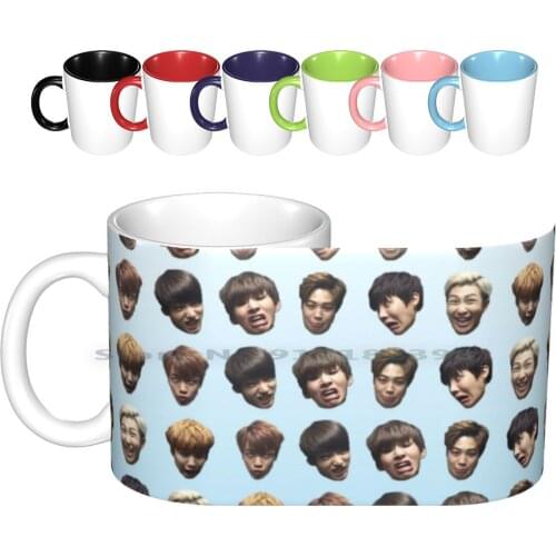 ) Funny Derp Face Gradient Blue Ceramic Mugs Coffee Cups Milk Tea Mug Taehyung V Jimin Park Jimin Jeon Jungkook Jungkook Rap