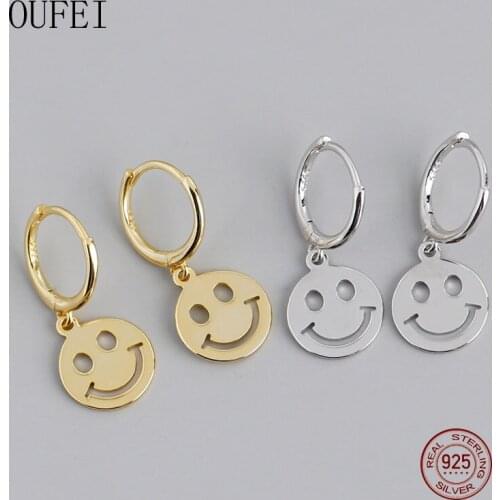OUFEI 925 Sterling Silver Earrings For Women CuteEarrings Fine Fashion Smiley Earrings Girl Gift 2020 New Jewelry EH1113