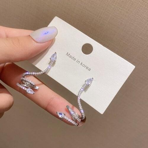 LOVOACC Hyperbole Sparkly CZ Cubic Zircon Snake Earrings for Women Silver Color Alloy Twisted Snake Drop Earrings Cool Jewelry