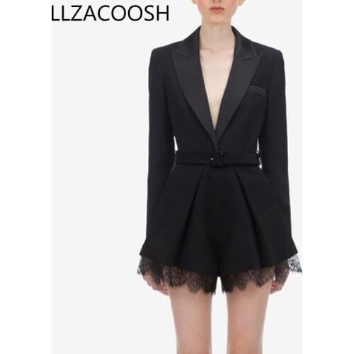 High quality 2020 Runway Spring Women Fashion Elegant OL Office Workwear short Jumpsuits Long Sleeve Wide Leg Romper With Belt