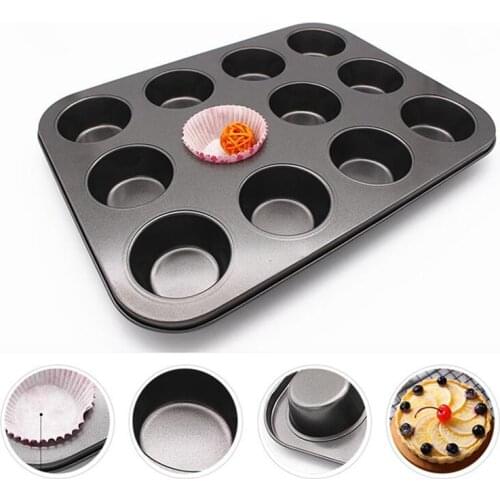 12 Cup Cupcake Pan Muffin Tray Cupcake Mold Muffin Pan Carbon Steel Baking Pan Non Stick Bakeware Biscuit Pan QE Tool