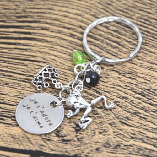 12pcs/lot Princess and the Frog Inspired Keyring je t'adore je t'aime Love French necklace crystals keychain