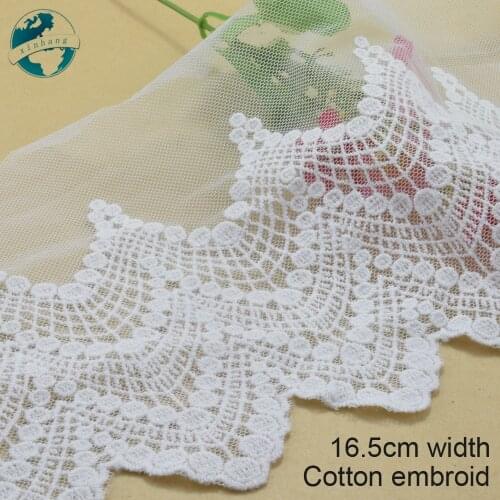 3yards 16.5cm white cotton embroidery lace french lace ribbon fabric guipure diy trims warp knitting sewing Accessories#3324
