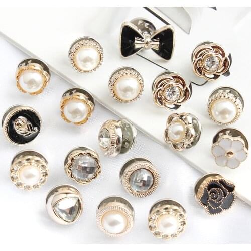 6Pcs DIY Buttons Brooches Clothes Sweater Dress Scarf Suit Bag Hat Decorative Jewelry Female Pearl Metal Crystal Badges Brooch