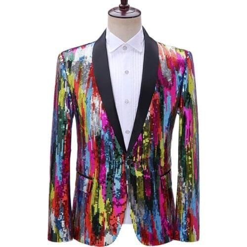Mens Shining Colorful Blazer DJ Singers Nightclub Costume Stylish Suit Jacket Stage Mens Suits Striped Sequin Jacket Blazer Men