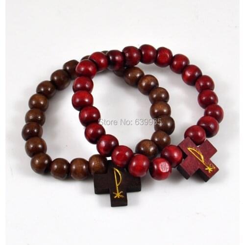 12x Labarum The Chiro Cross Wood Rosary Beads Charm Bracelets Catholic Christian Orthodox Fashion Religious Jewelry Gift