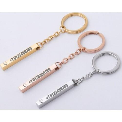 Custom Phone Number Reminder Keychain Laser Engraving Men Women Holiday Gift Key Chain Anti-lost Keyring Car