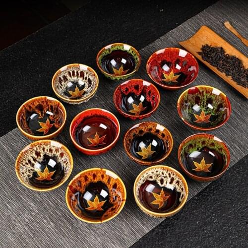 Jianzhan Kiln Change Leaf Tea Cup Kiln Change Master Cup Japanese Ceramic Household Tea Set Hat Cup Large Tea Cup