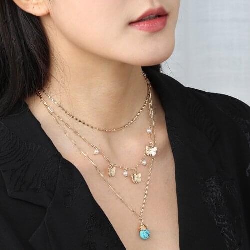 Dropshipping 3pc/set Stone Pearls Necklaces & Pendants Set For Women Vintage Gold Necklace Best Bohemian Jewelry Gift Wholesale