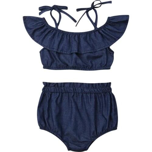 Toddler Kids Baby Girl Denim Outfits Clothes Sleeveless T-shirt Tops+Pants/Shorts 2PCS Set Size 2-6Y