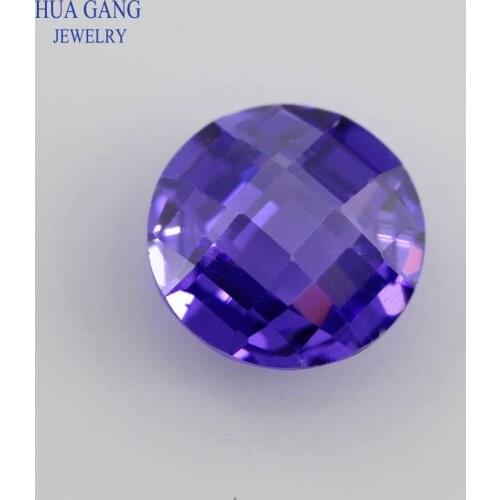 Violet Cubic Zirconia Stone Round Shape Double Checkerboard Cut Loose CZ Stone Synthetic Gems For Jewelry 4~14mm