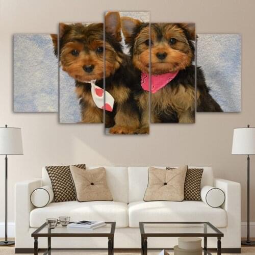 Bedside Background Fashion Poster Modular Picture 5 Pieces HD Prints Animal Lovely Dog Canvas Painting Wall Art Home Decor Frame