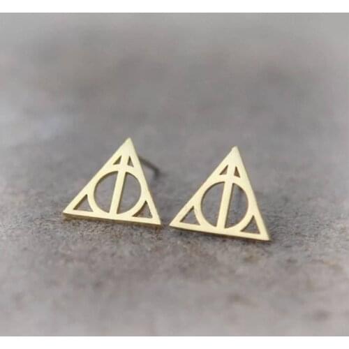 10 Pair Stainless Steel Geometric Ear Studs Deathly Inspired Minimalist Earrings Push-Back Geek Teen Jewelry Christmas gift