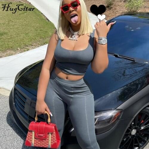 Hugcitar 2021 Solid Sexy Camis Tank Top Skirt 2 Pieces Set Summer Women Streetwear Tracksuit Club Y2K