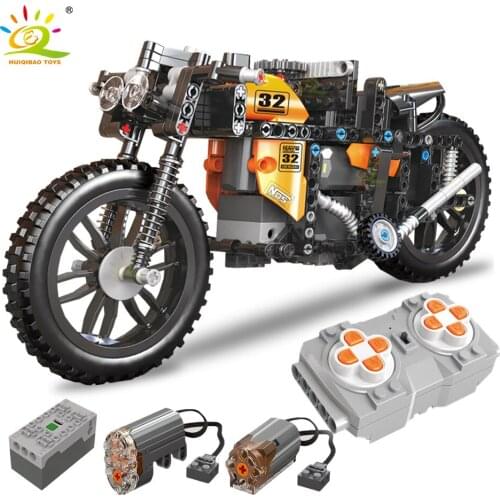 HUIQIBAO 383Pcs High-Tech RC Motorcycle Building Blocks City Speed Champion APP Remote Control Race Car Brick Toys Children Gift