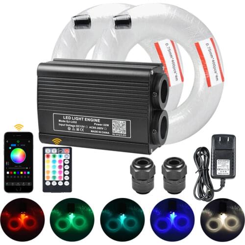 32W RGBW double head light source with RF Remote control+2*(400pcs*0.75mm*4m) fiber optic bundle