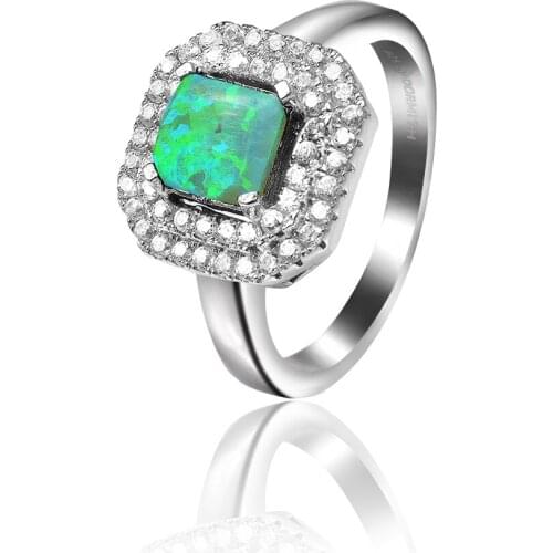 DORMITH 925 sterling Silver created green fire opal classics ring jewelry Rings