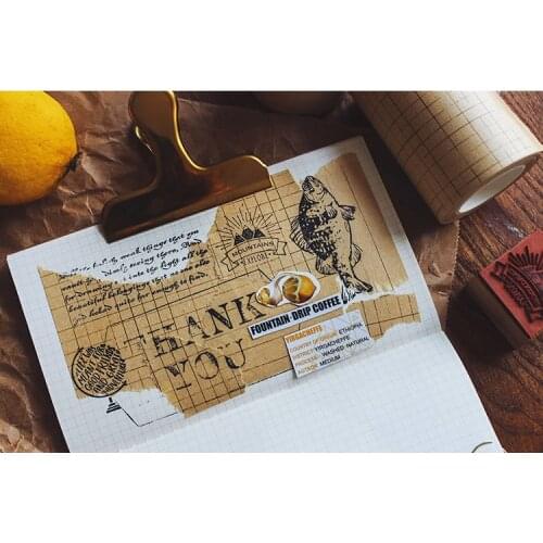 Grid Line Kraft Paper Washi Tape Retro Adhesive Decorative Tape DIY Scrapbooking Sticker Label Masking Tape