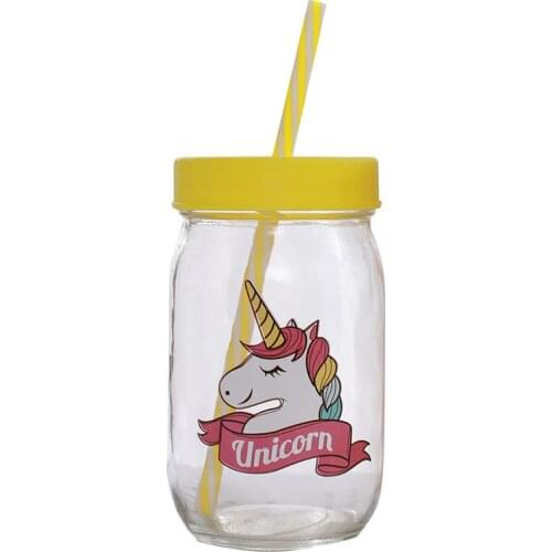 480ML New Unicorn Straw Mug Cartoon Milk Tea Glass Cola Cold Drink Mug Student Water Cup Single Layer Tea Shop Cup Cover
