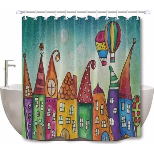 LB Watercolor Pencil Castle Extra Long Kids Shower Curtains Bathroom Curtain Waterproof Polyester Fabric for Art Bathtub Decor