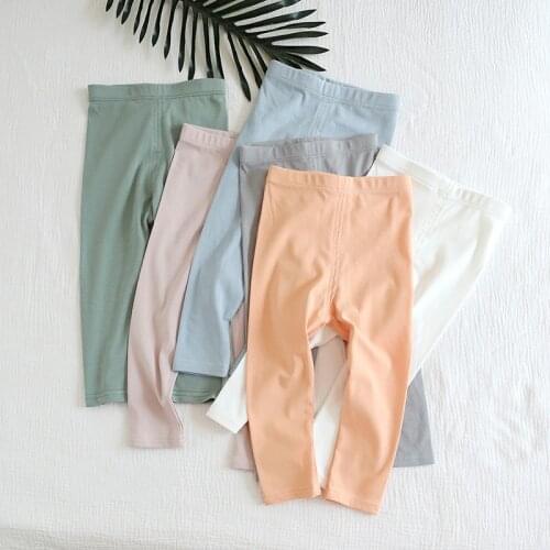 Girls leggings autumn Cotton High elasticity Skinny Mid Solid Pencil Pants Full Length kids pants