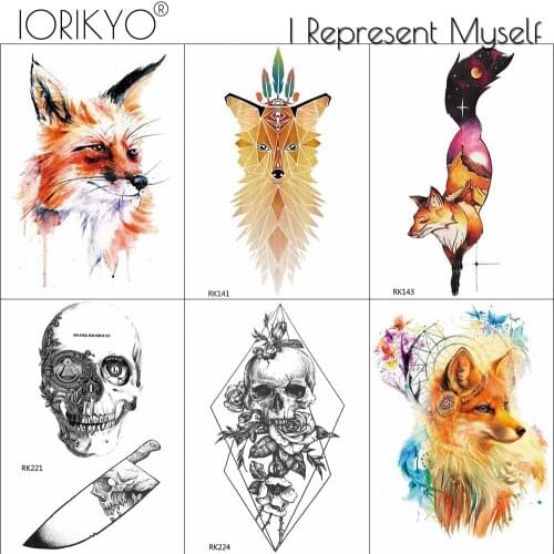 HOT Sexy Fox Geometric Demon Waterproof Fake Flash Tattoos Stickers Body Arm Art Temporary Tattoos Sheet For Women Girl Decals