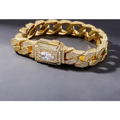 Fashion Jewelry Spring Ring Clasps Miami Cuban Chain Personalized Zircon Hip Hop Mens Bracelet Jewelry Party Gift For Men