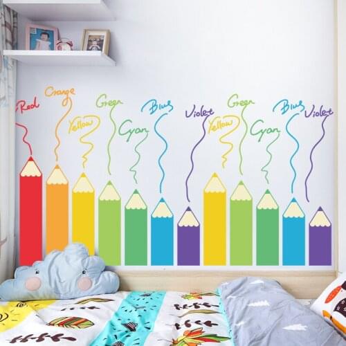 Cartoon Pencil Wall Stickers Kids Room Bedroom Nursery Decoration Aesthetic Skirting Line Decals Wallpaper PVC Poster Art