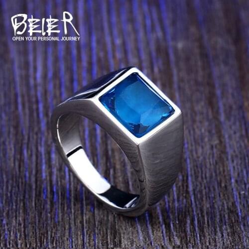 BEIER new store Square Fashion Design Blue and Green Stone Luxury Mens and Womens Rings High quality gift LLBR8-587R