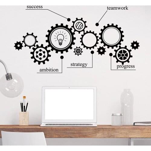 Teamwork Wall Decal Gear Mechanism Education Engineering Vinyl Window Sticker Office Study Classroom Art Interior Decor Q537