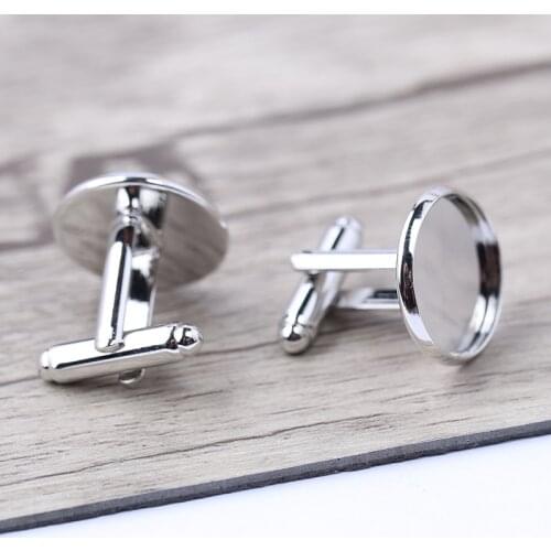 Reidgaller 10pcs metal cufflink blanks 16mm dia round cabochon base settings diy cuff links making findings