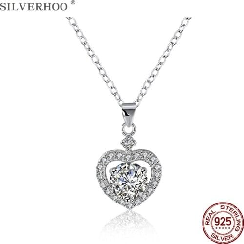 SILVERHOO 925 Sterling Silver Necklace For Women Shining Heart Pendant Chain Necklaces Valentine' Day Fine Jewelry Gift Hot Sale