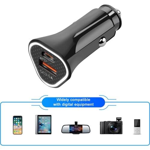 PD 12W USB Car Charger Adapter Dual Ports Type-C 2.4A Fast Charging for Phone Outlet Power Socket Panel Charger