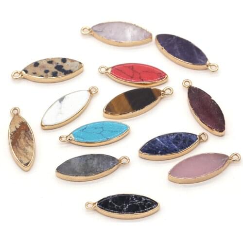 Fashion Horse Eye Shape Pendant With Copper Edged Natural Stone for Making Jewelry Necklace Bracelets Accessories Size10x30mm