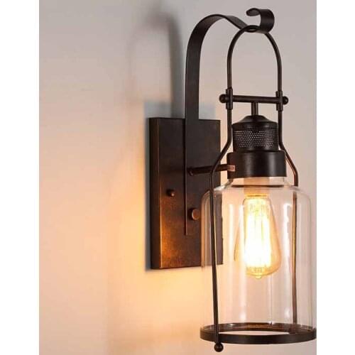 American Loft Retro Industrial Metal Wall Lamps Glass Lamp Shade Wall Sconce LED Lights for Restaurant Cafe Bar Stair home light
