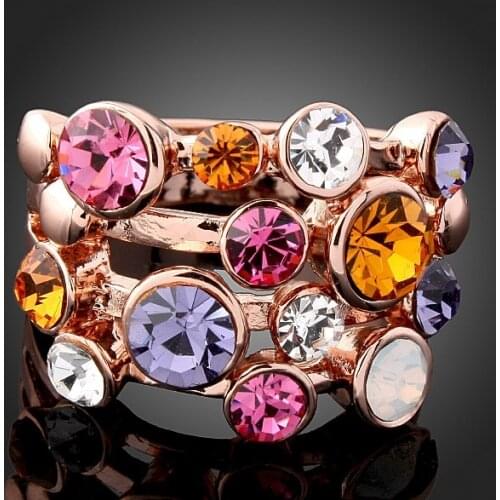 Luxury Austria Colourful Violet / Pink Crystals Rings For Women Rose Gold Color female ring free shipping