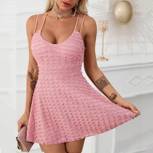 Pink Strappy Dress For Women Party Sleeveless Mini Dress Black White Dresses Dropshipping