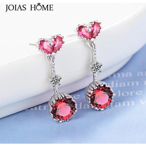JoiasHome 925 sterling silver earrings with ruby sapphir heart shape gemstones Dangle Drop Earrings Wedding Party Wholesale Gift