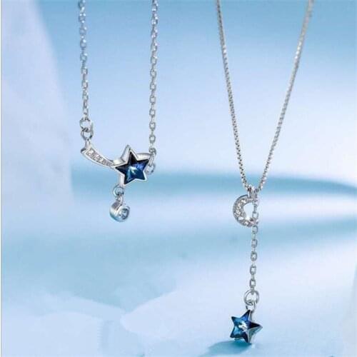 Charm Crystal Star Pendant Necklace For Women Clavicle Accessories Female Trendy 925 Sterling Silver Necklace Girl Choker Bijou