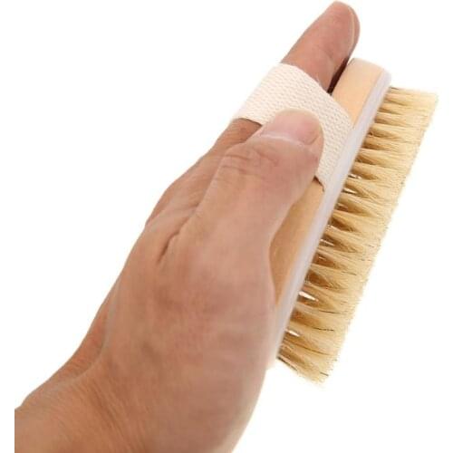 Oval-Shaped Soft Natural Bristle SPA Brush Wooden Bath Shower Brush Skin Body Massager without Handle Hot and Dry Skin Polyester