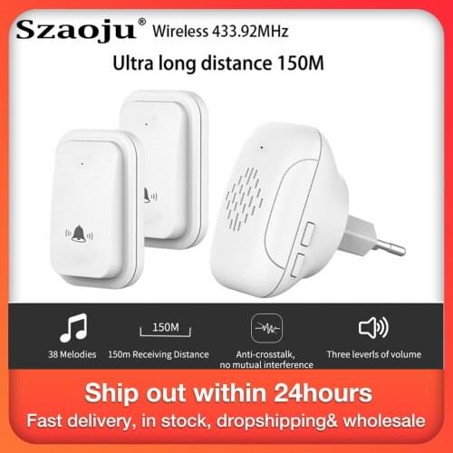 Szaoju Outdoor Wireless Doorbell EU/US Smart Home Life Doorbell Sets Motion Sensor 150M Distance 433.92MHz Button Alarm Sensor