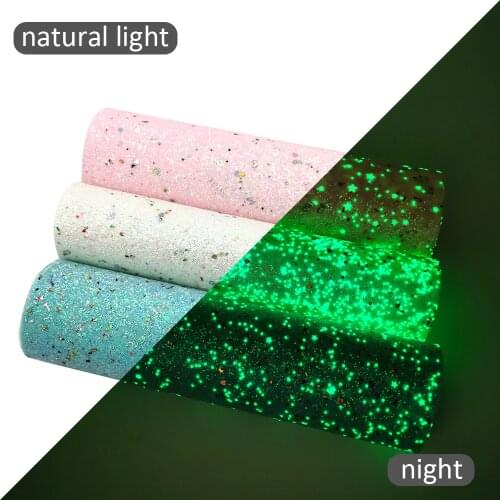Glow in the Dark Faux Leather Sheets Shimmer Fine Glitter Synthetic Leather Fabric 20x33cm for DIY Earrings Hair Bows Bags