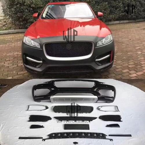 High Quality PP Upainted Front bumper Racing grills Car body kit For Jaguar Low to High version F-PACE 2017