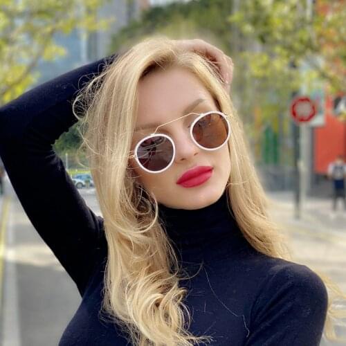 Vintage round rimless sunglasses 2021 trendy classic small frame sunglasses brand luxury designer uv400 lunettes