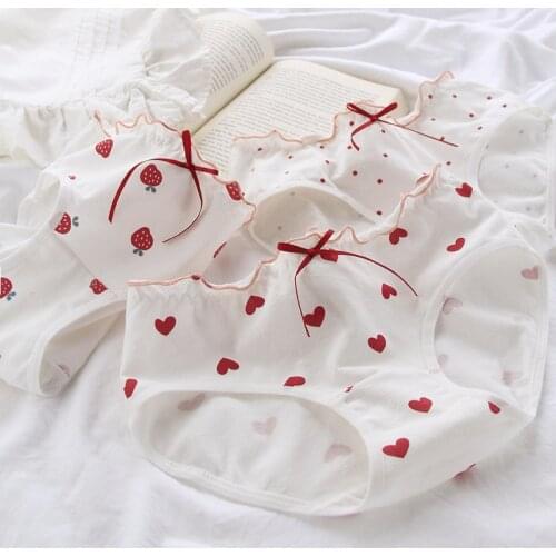 Japanese Love Sweet Cotton Panties with Wood Ears Womens Ribbon Mid-waist Womens Briefs Girl Panties Panties Underwear Women