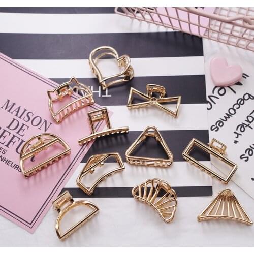 Women Girls Gold Geometric Simple Alloy Hollow Moon Hair Clips Hairpin Headband Hair Holder Claw Clamps Vintage Hair Accessories