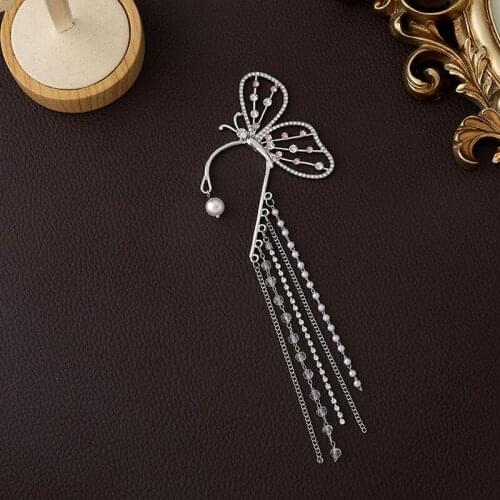 Pearl Rhinestone Butterfly Tassel Earrings Female 2021 New Fairy No Pierced Ears Jewelry Statement Luxury Good Gift Accessories