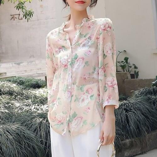 Womens Tops And Blouses Flora Print Chiffon Blouse Office Lady Causal Shirt Blusas Mujer 2021 Summer Women Shirts Clothes