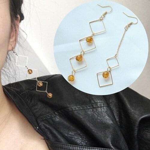Hot Women Fashion Asymmetry Gold Color Square In series Crystal Long Earrings Pendientes Mujer Unique DIY Jewelry Gift Wholesale